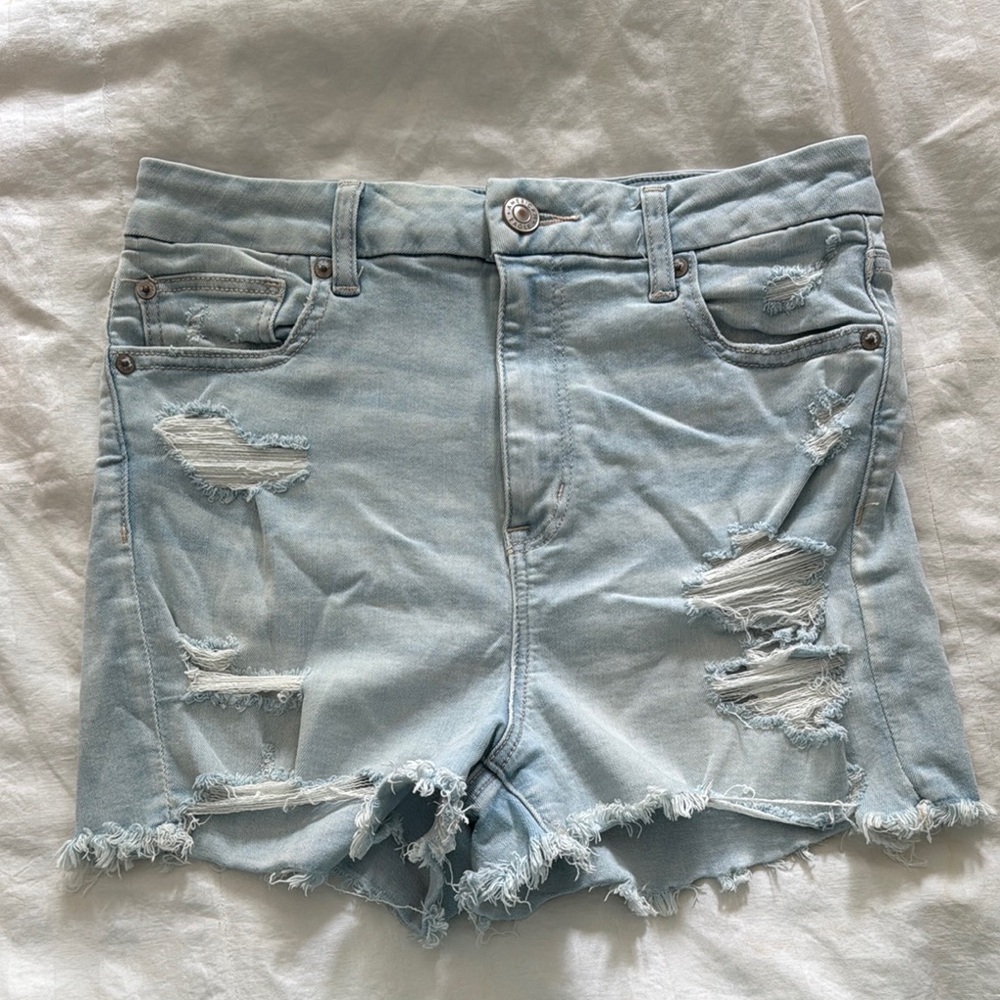 American Eagle Outfitters Blue Jean Shorts Distressed Frayed Hem